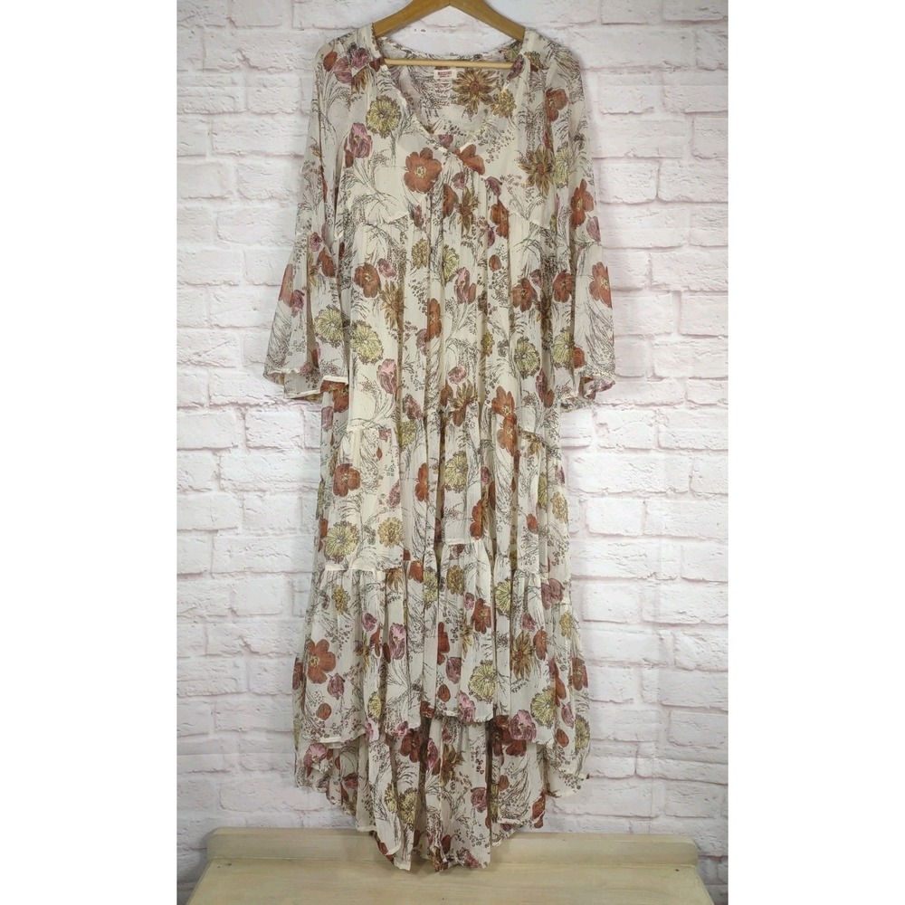 Mossimo Womens Maxi Dress Small Cream Floral Cottagecore Boho Prairie Sheer Slip